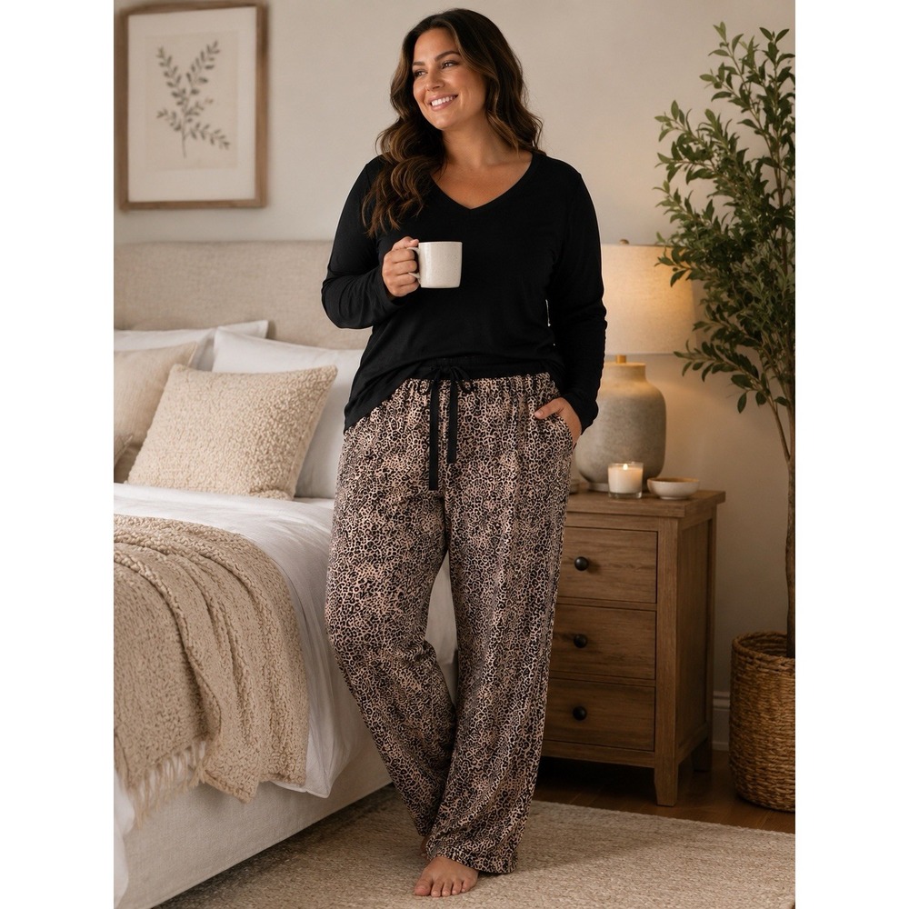 Rene Rofe Sleepwear Leopard Print Lounge Pajama Pants Drawstring Plus 2X